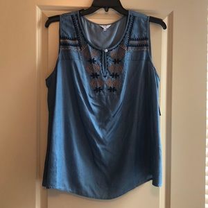 Embroidered Denim Top